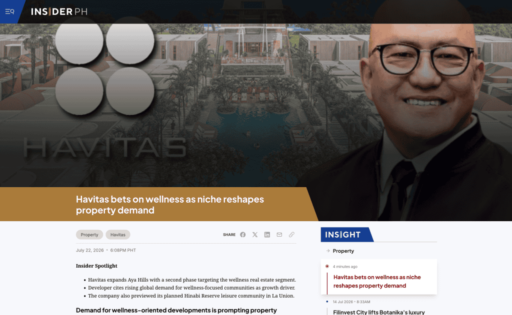InsiderPH Havitas bets on wellness as niche reshapes property demand.