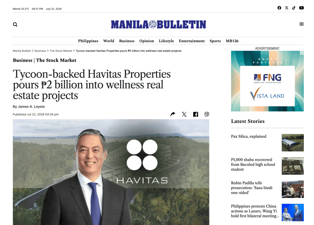 Tycoon-backed Havitas Properties pours 2 billion into wellness real estate projects.
